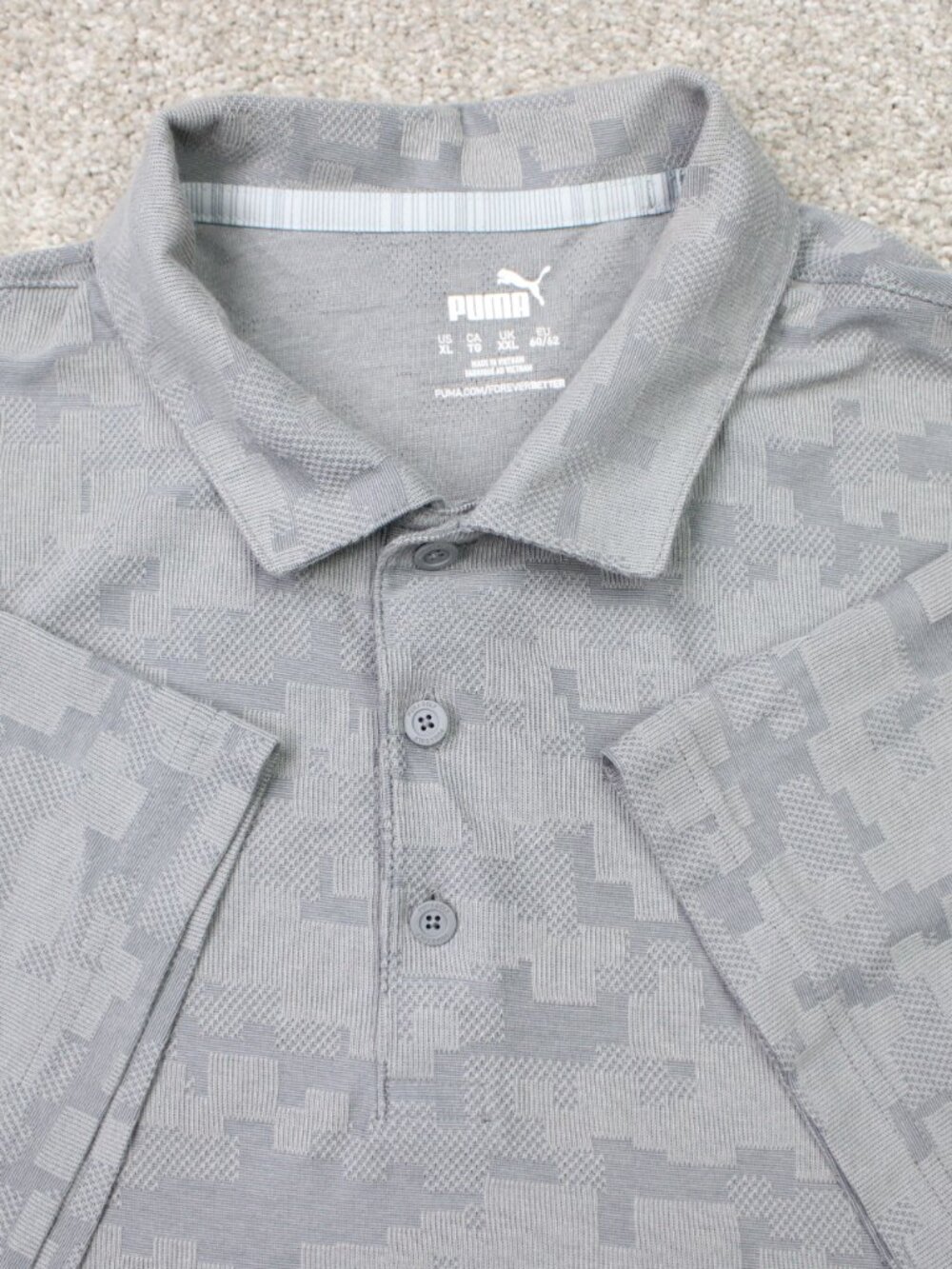 PUMA Polo Shirt Mens XL Gray Geometric Golf Performance Short Sleeve Pullover